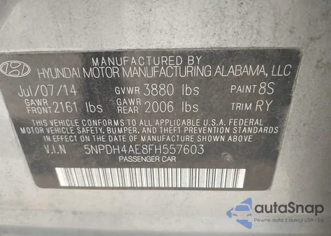 2015 Hyundai Elantra Se z USA, uszkodzony, nr VIN 5NPDH4AE8FH557603